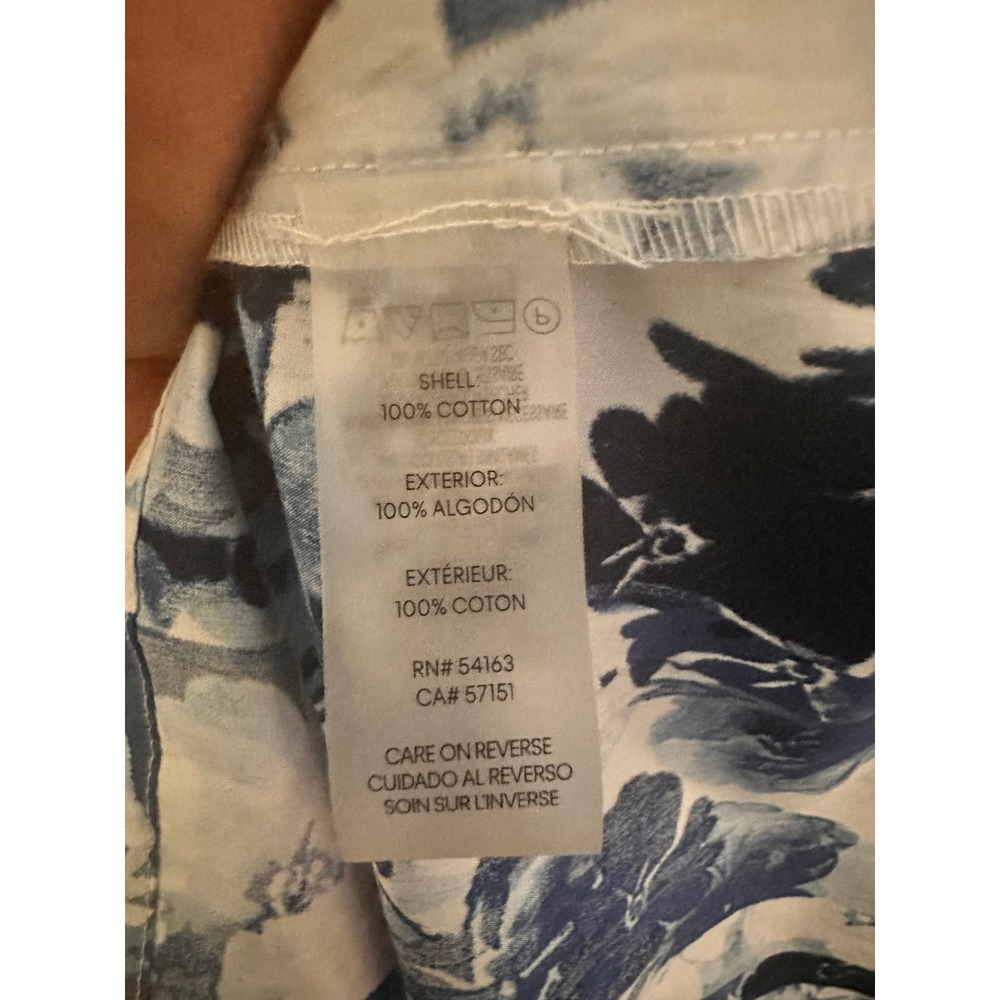 Calvin Klein Shirt Dress Womens 12 Blue Floral Cotton Tie Sleeve Belted Knee - Picture 6 of 6